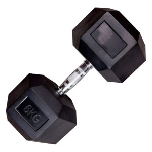 Mancuerna Hexagonal Engomada 6 Kg Goma Pesa Maciza Color Negro Y Cromada