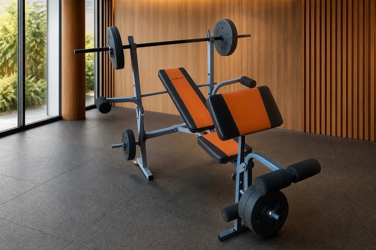 Multigimnasio con Banco Scott, Discos y Barra